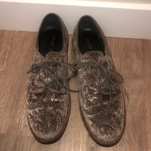 STUART Weitzman Velvet Paisley Sneakers Reflective Green Olive Colour Sz 8.5 M - Picture 2 of 8